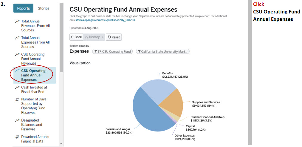 CSU operating fund annual expense screenshot