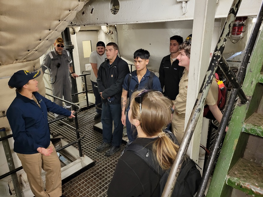 Maritime Security students in the ship engine room