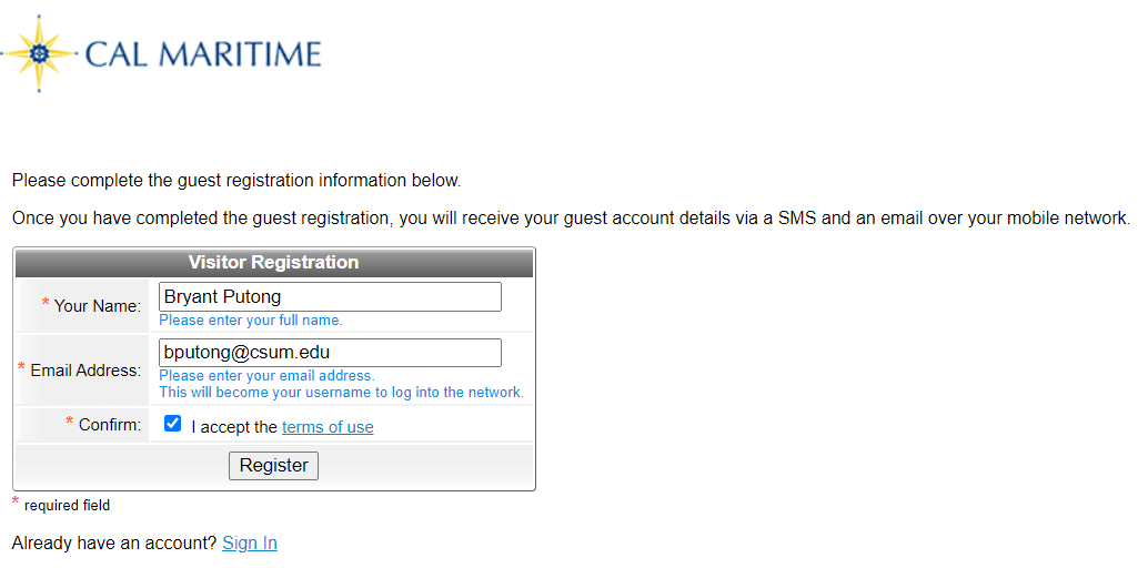  photo of how to complete wireless guest registration 