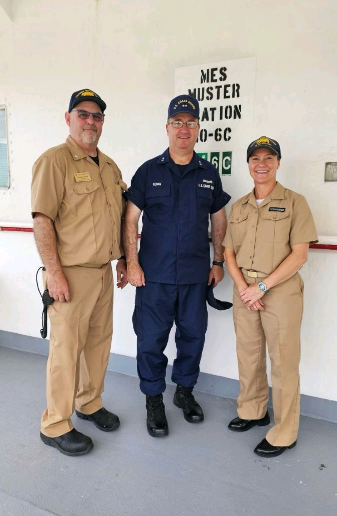 Capt Bannister, Chief Mate Doug and RADM Regan.