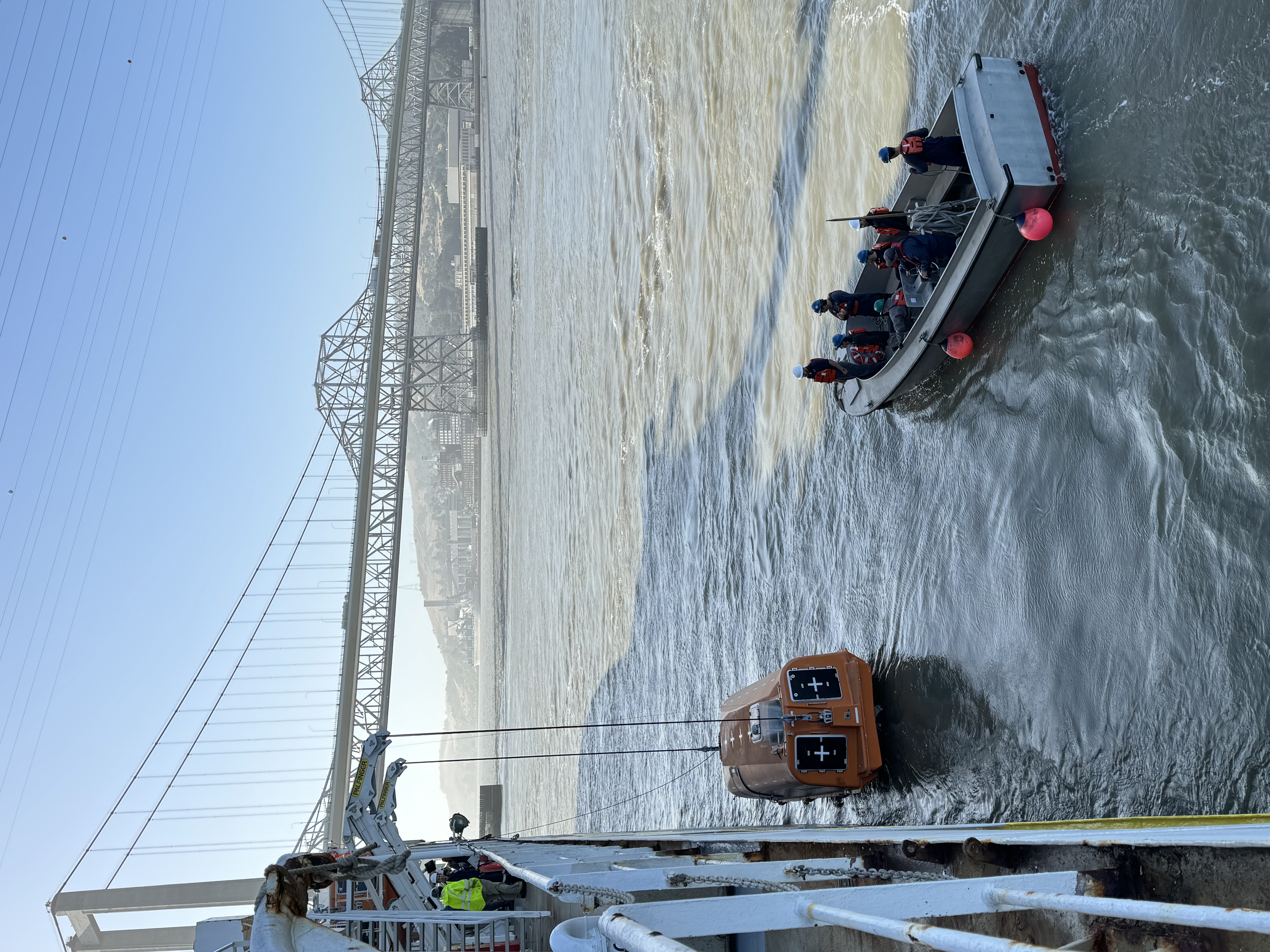 Lifeboat drills next to the Carquinez Bridge